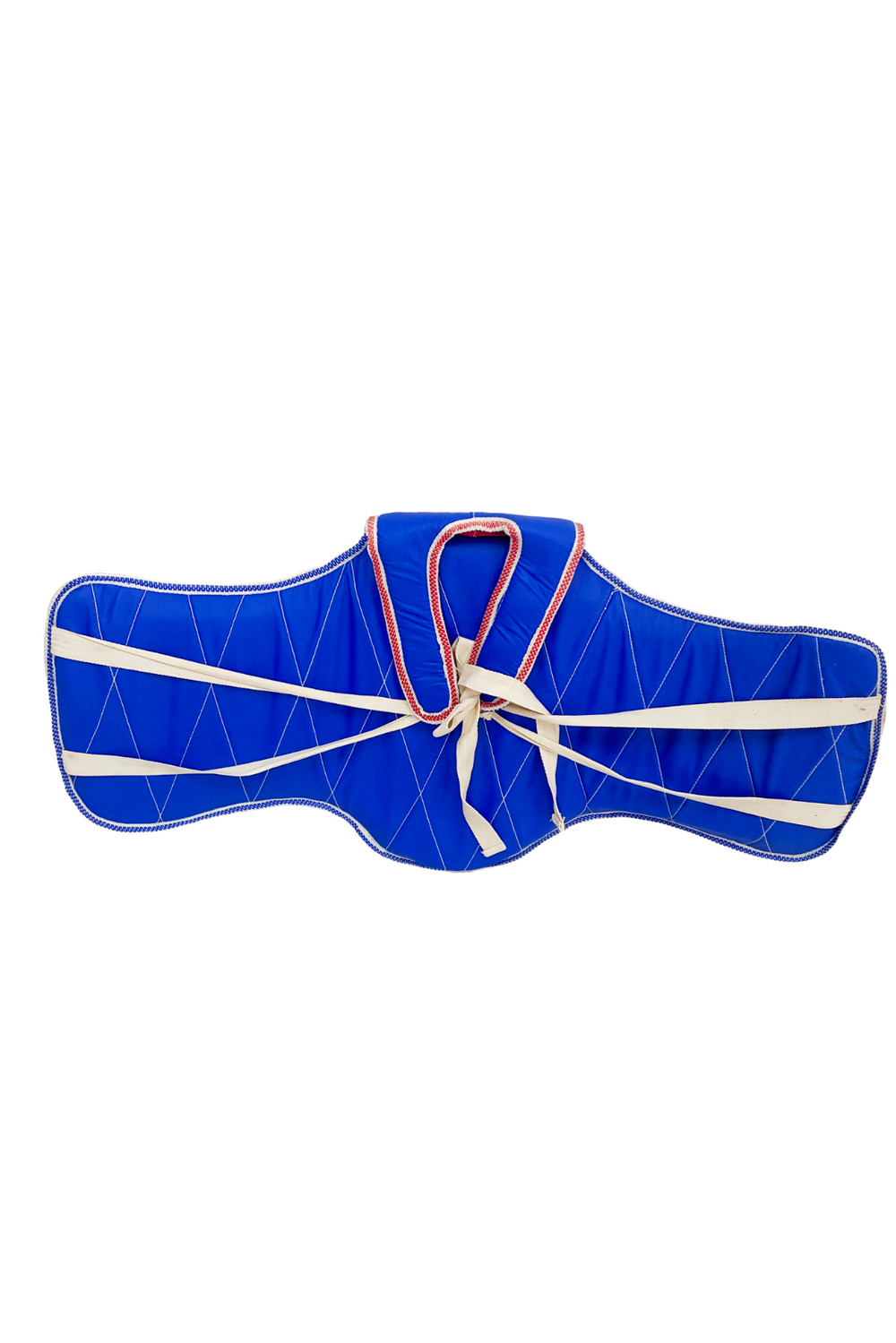 blue boxing shield with cream ropes