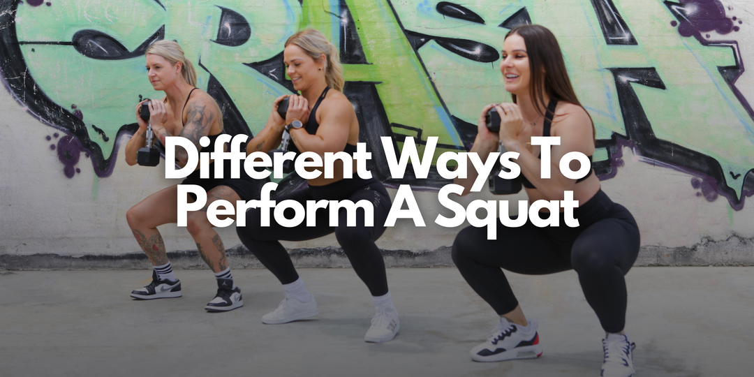 Women performing goblet squats with dumbbells outdoors, demonstrating different squat variations”