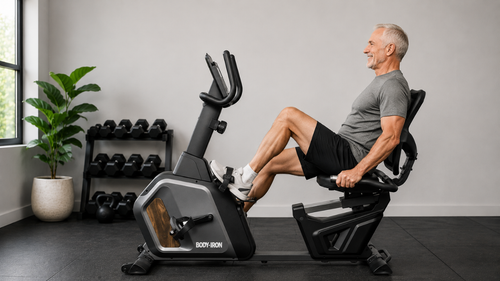 senior using recumbent bike for low impact cardio