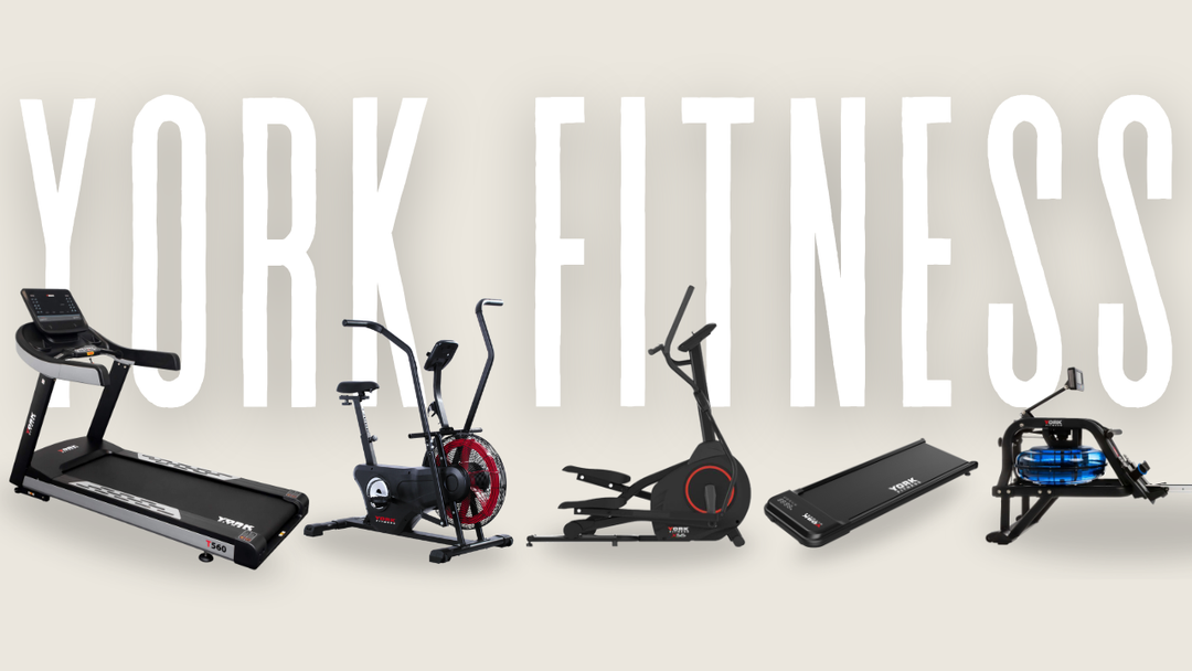 York Fitness cardio equipment range including treadmill, exercise bikes, cross trainer, walking pad and rower