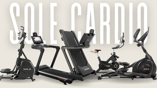 Sole Fitness cardio equipment lineup featuring treadmills, elliptical cross trainers, and indoor spin bikes for home gym training.