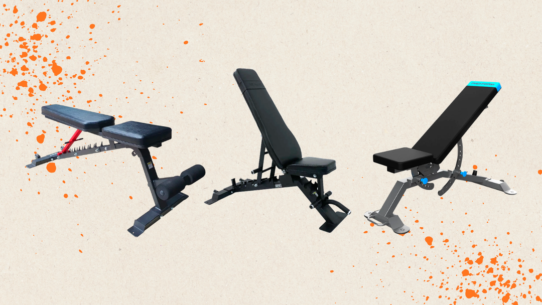 Comparison of three adjustable FID benches including ProForm and BodyIron models on a neutral background