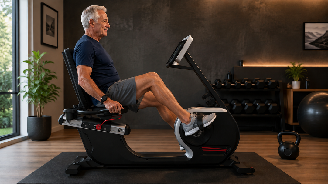 senior using recumbent bike for low impact cardio