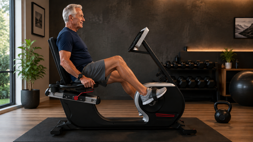 senior using recumbent bike for low impact cardio