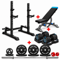 BodyIron® MPX100 Squat Rack Package with ProForm Bench, Adjustable Dumbbells & 120kg Olympic Weight Set