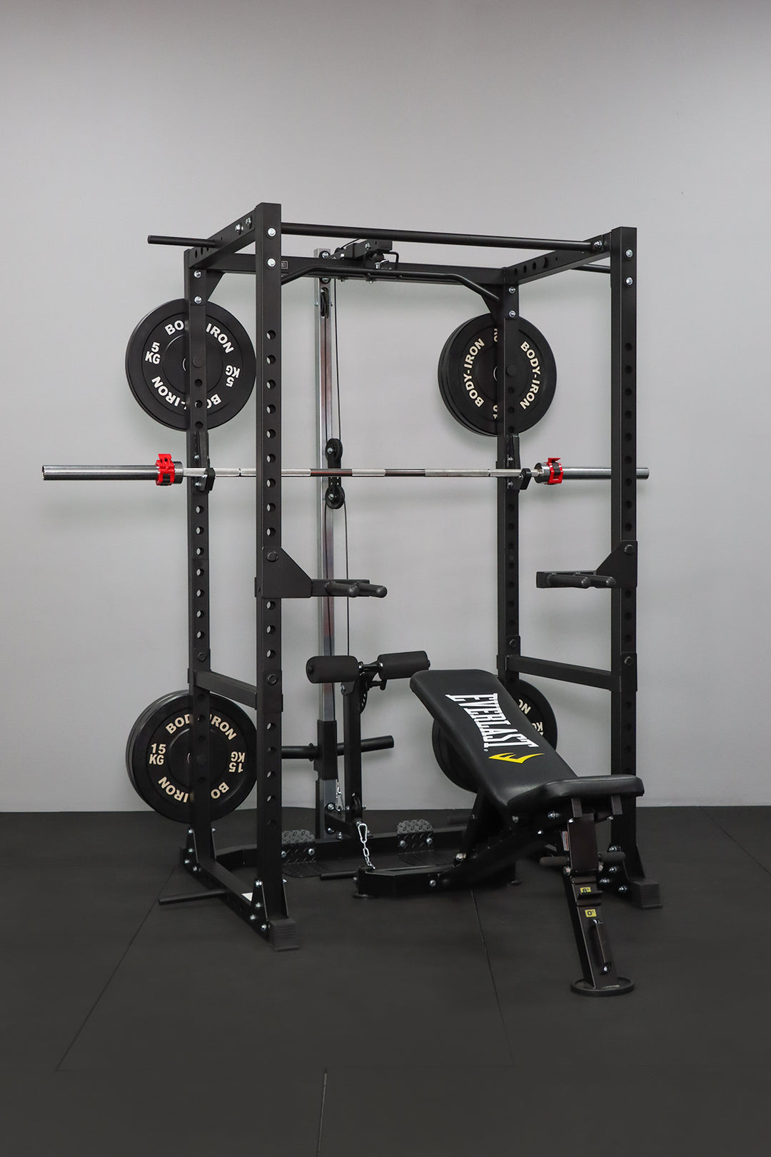 Body Iron CX88 Power Rack Elite Set + 120kg Olympic Barbell & Bumper Plate Set