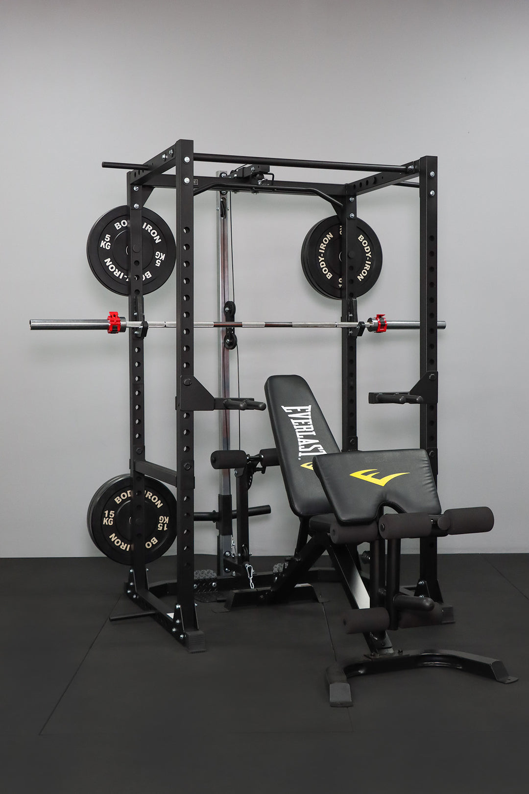 Body Iron CX88 Power Rack Elite Set + 120kg Olympic Barbell & Bumper Plate Set