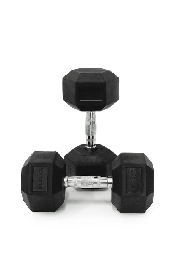 17.5 kg Body Iron Commercial Rubber Hex Dumbbell Pair