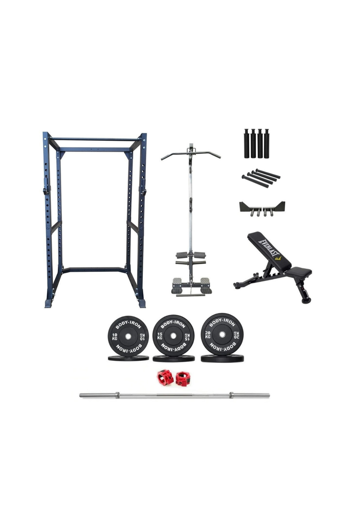 BodyIron® CX88 Power Rack Elite Set + 110kg Olympic Barbell & Bumper Plate Set