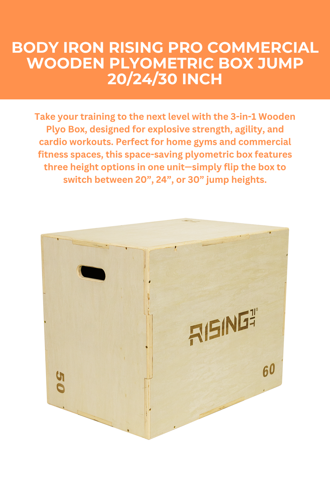 Body Iron Rising Pro Commercial Wooden Plyometric Box Jump 20/24/30 Inch