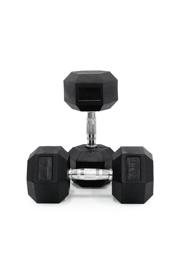 20 kg Body Iron Commercial Rubber Hex Dumbbell Pair