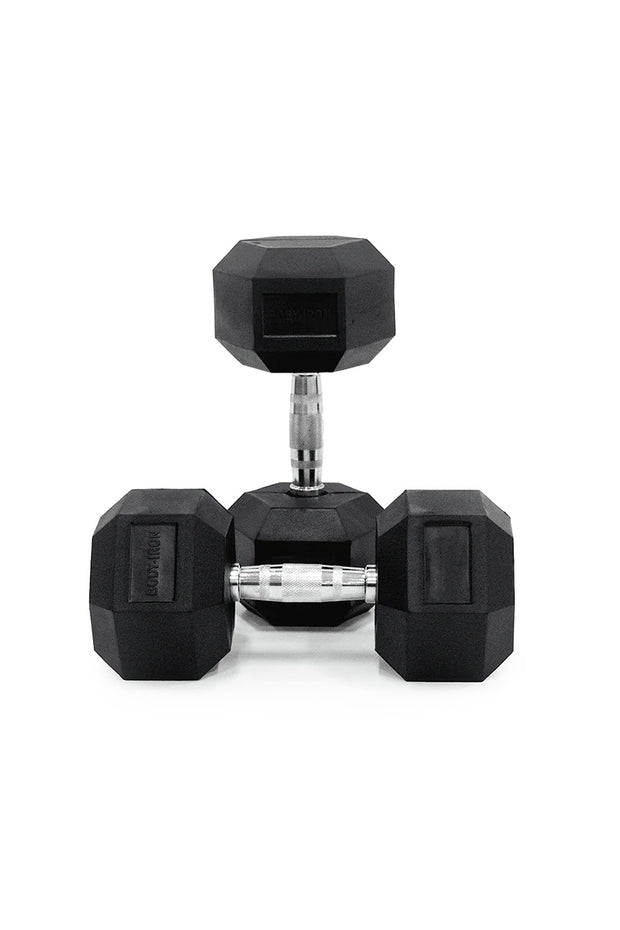 27.5 kg Body Iron Commercial Rubber Hex Dumbbell Pair