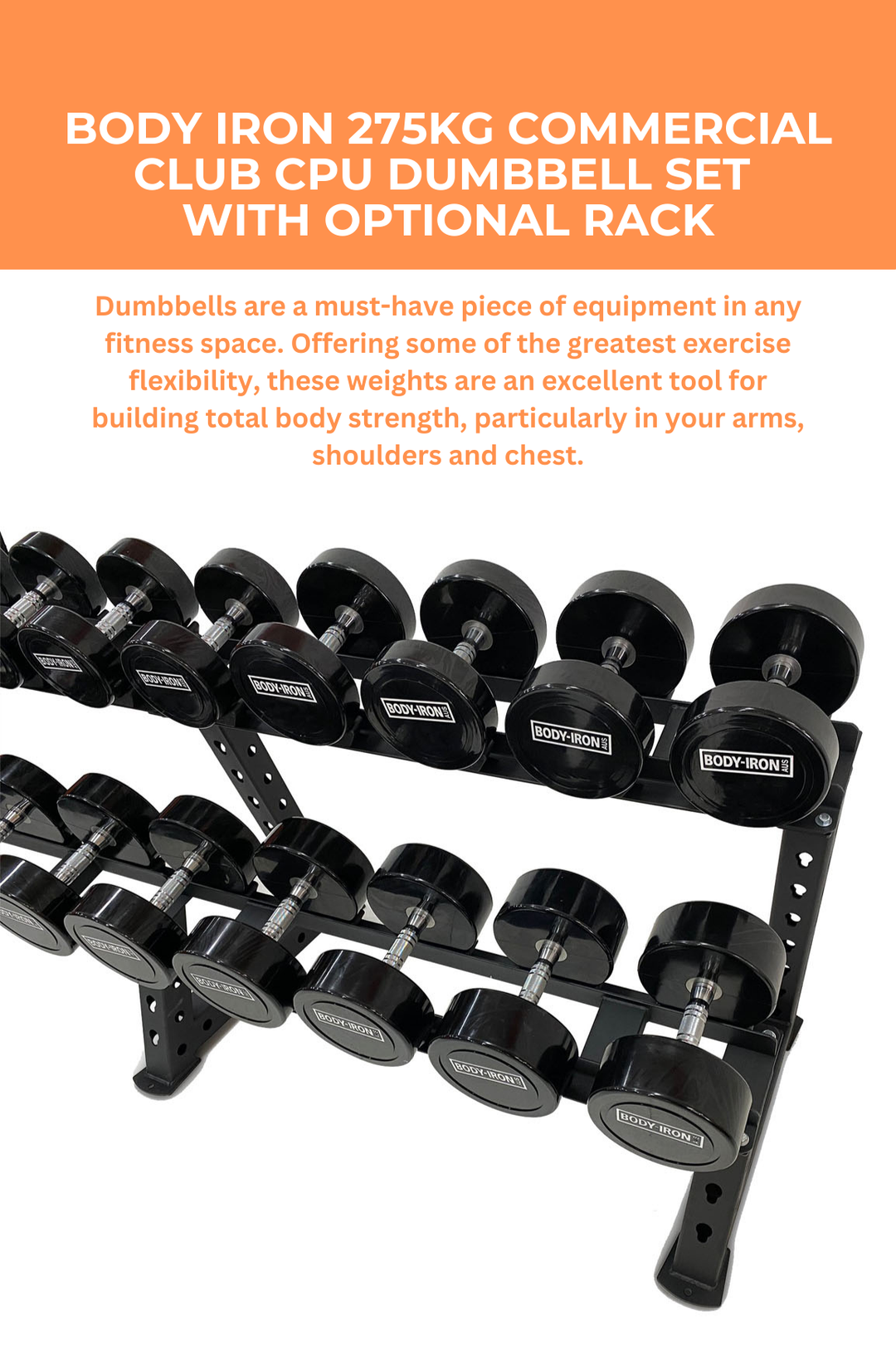 Body Iron 275kg Commercial Club CPU Dumbbell Set with Optional Rack