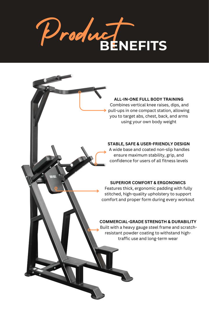 Body Iron Commercial Vertical Knee Raise / Dip / Pull Up Power Tower