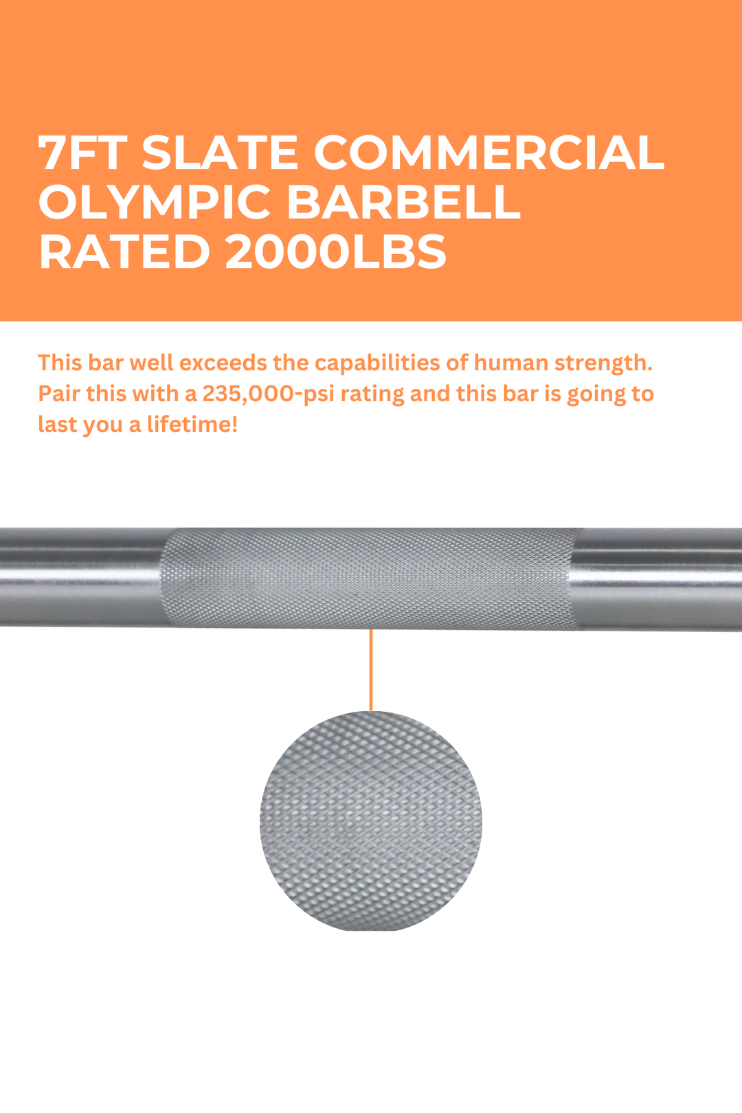 Body Iron 7ft Slate Commercial Olympic Barbell Rated 2000lbs