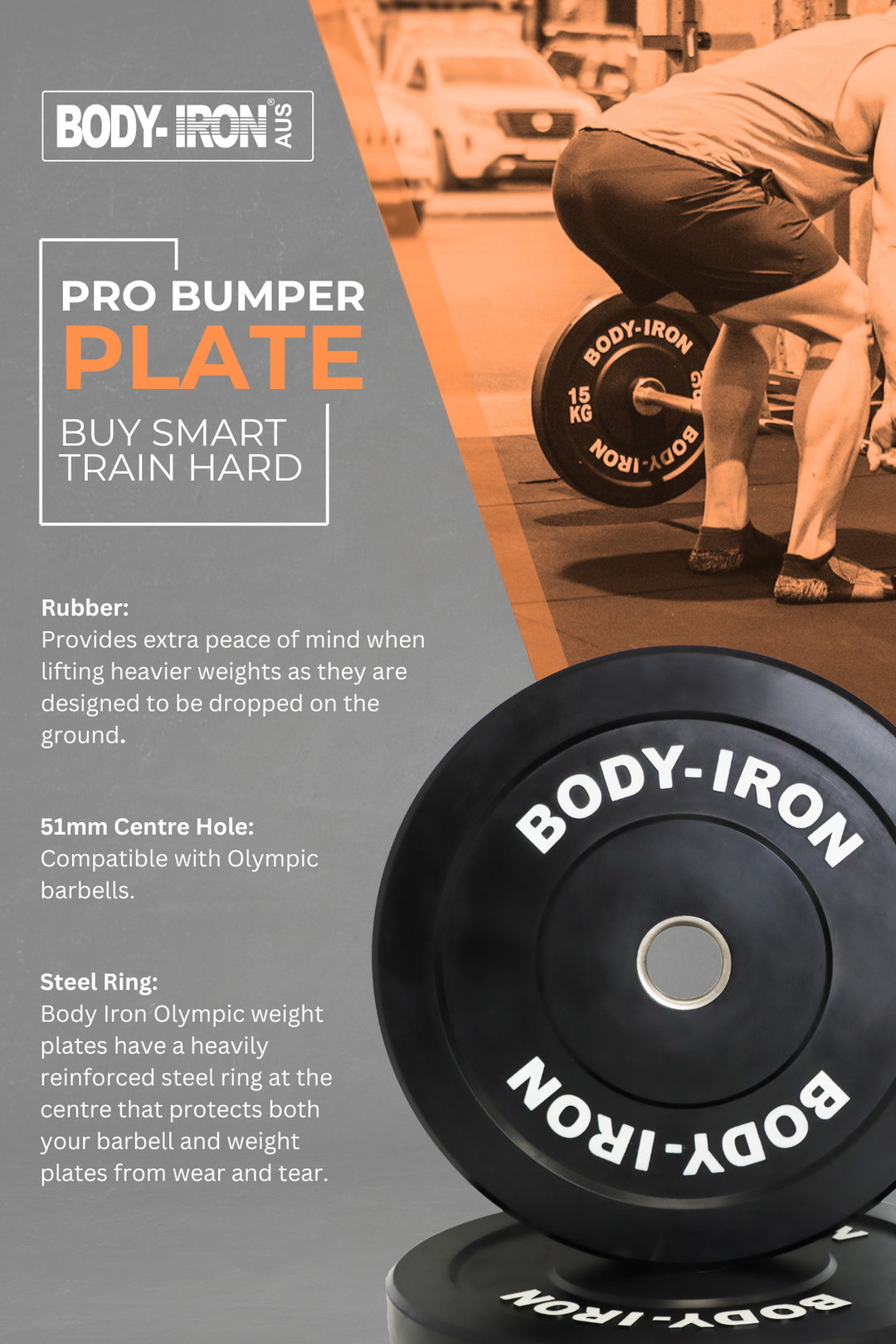 Body Iron 15kg Pro Bumper Plate Black Pair