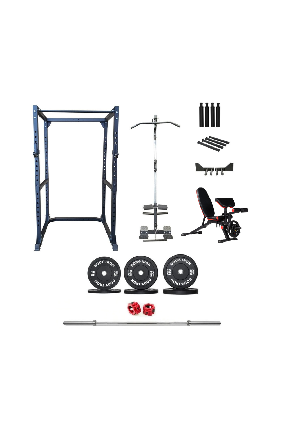 BodyIron® CX88 Power Rack Elite Set + 110kg Olympic Barbell & Bumper Plate Set