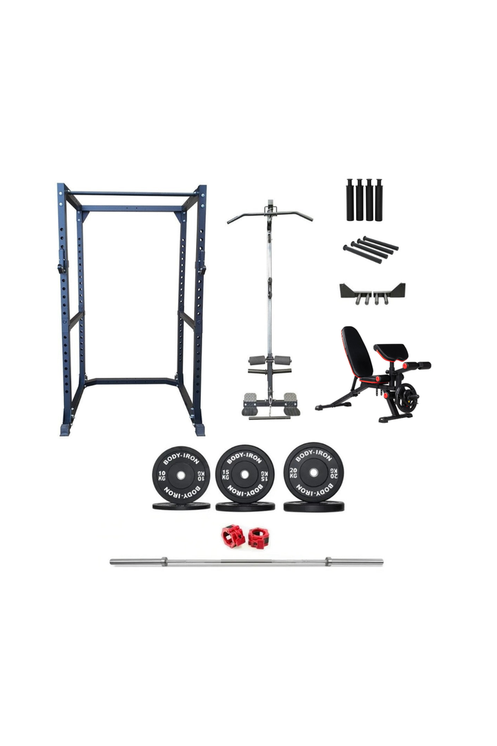 BodyIron® CX88 Power Rack Elite Set + 110kg Olympic Barbell & Bumper Plate Set
