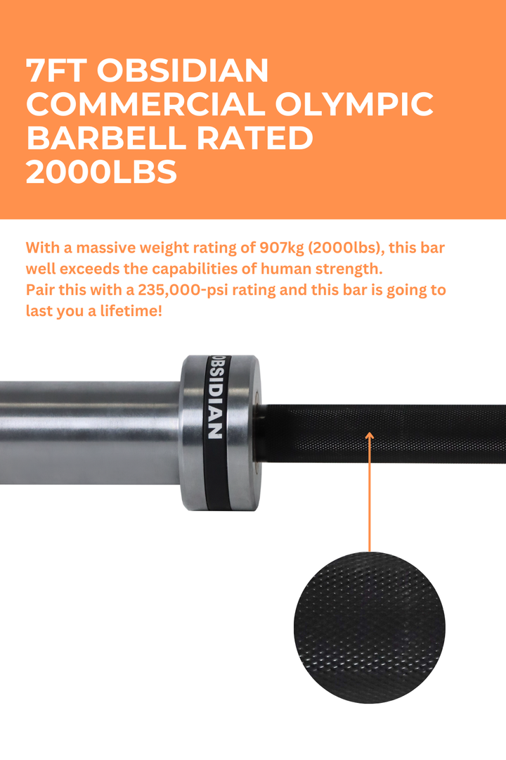 Body Iron 7ft Obsidian Commercial Olympic Barbell Rated 2000lbs
