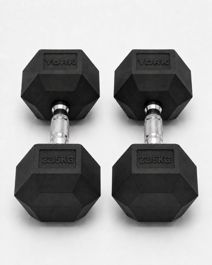 York 22.5kg Commercial Rubber Hex Dumbbell Pair