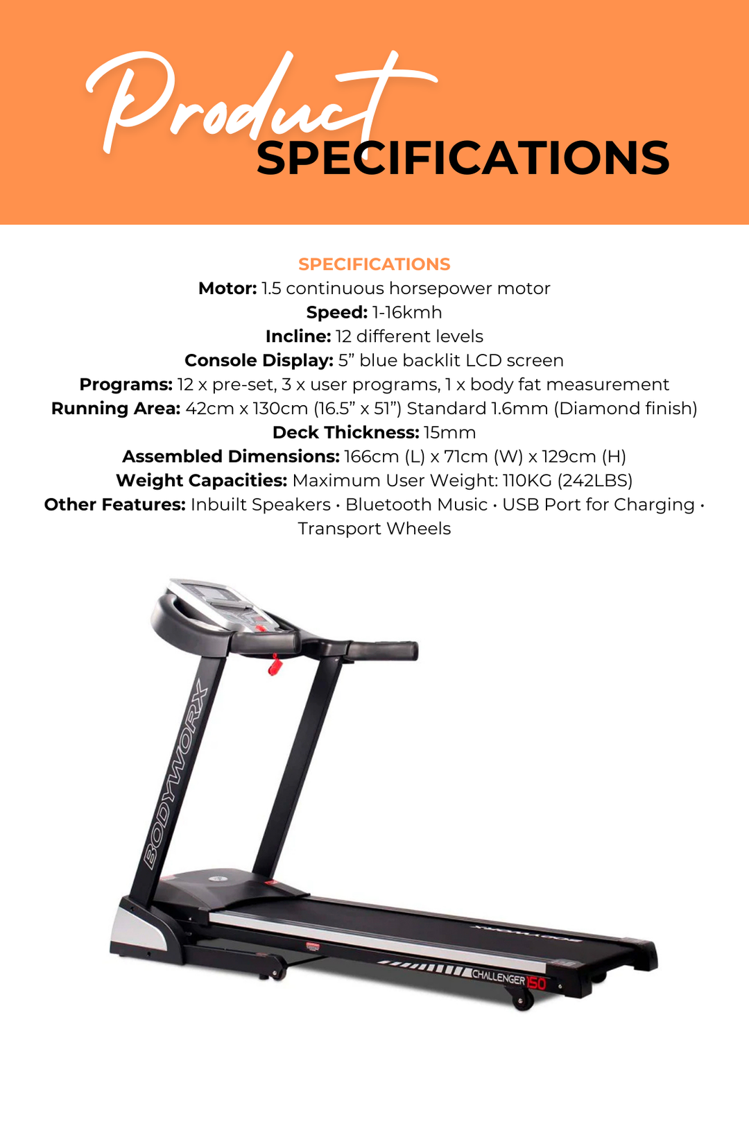 Bodyworx Challenger 150 Treadmill