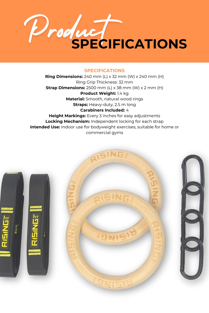Body Iron Rising Pro Commercial Wooden Gym Rings