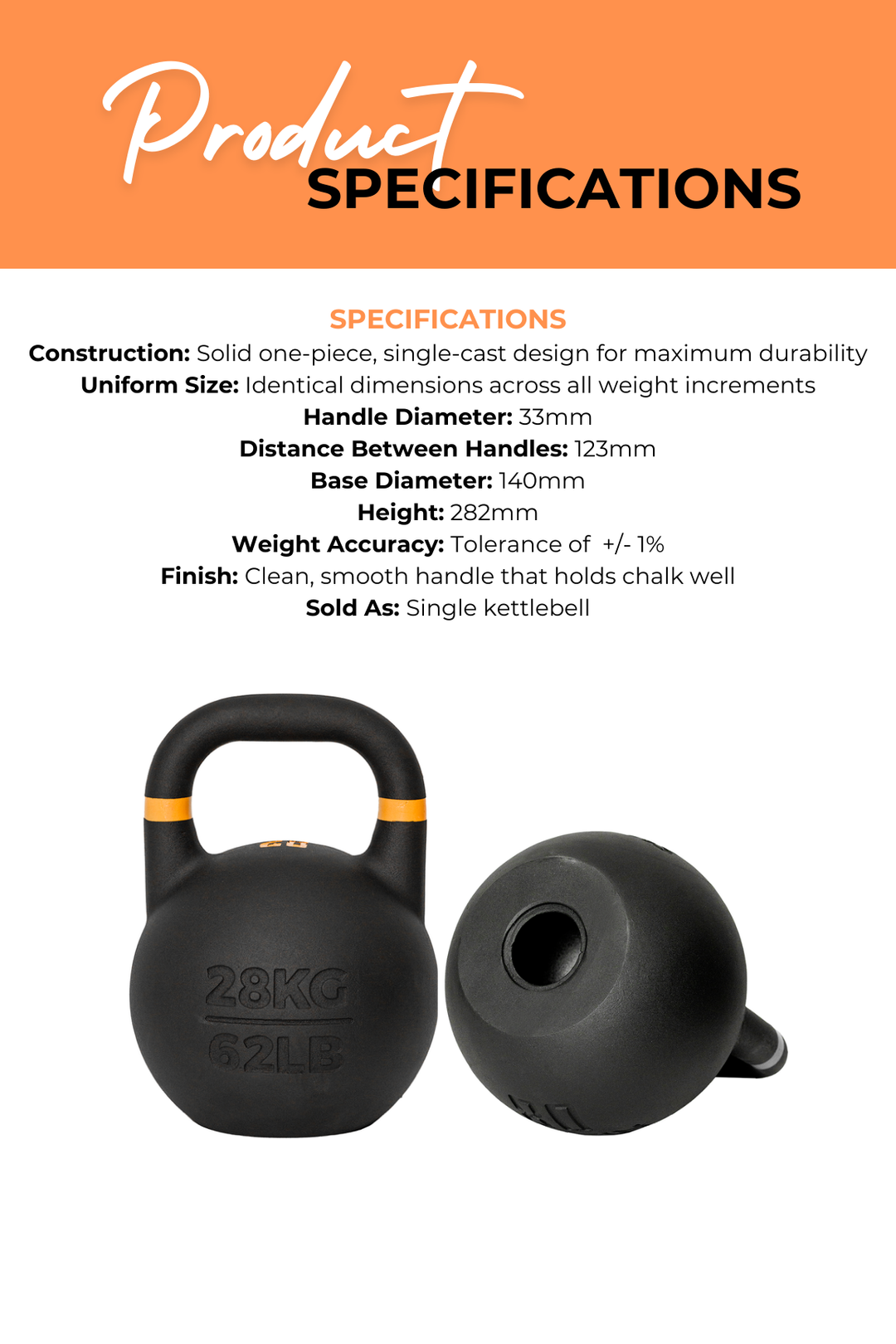Pro Grade Kettlebell 28kg Heavyweight Design – World Fitness