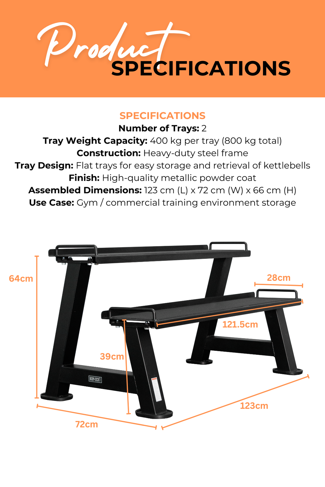 Body Iron Commercial Kettlebell Rack (2 Trays)