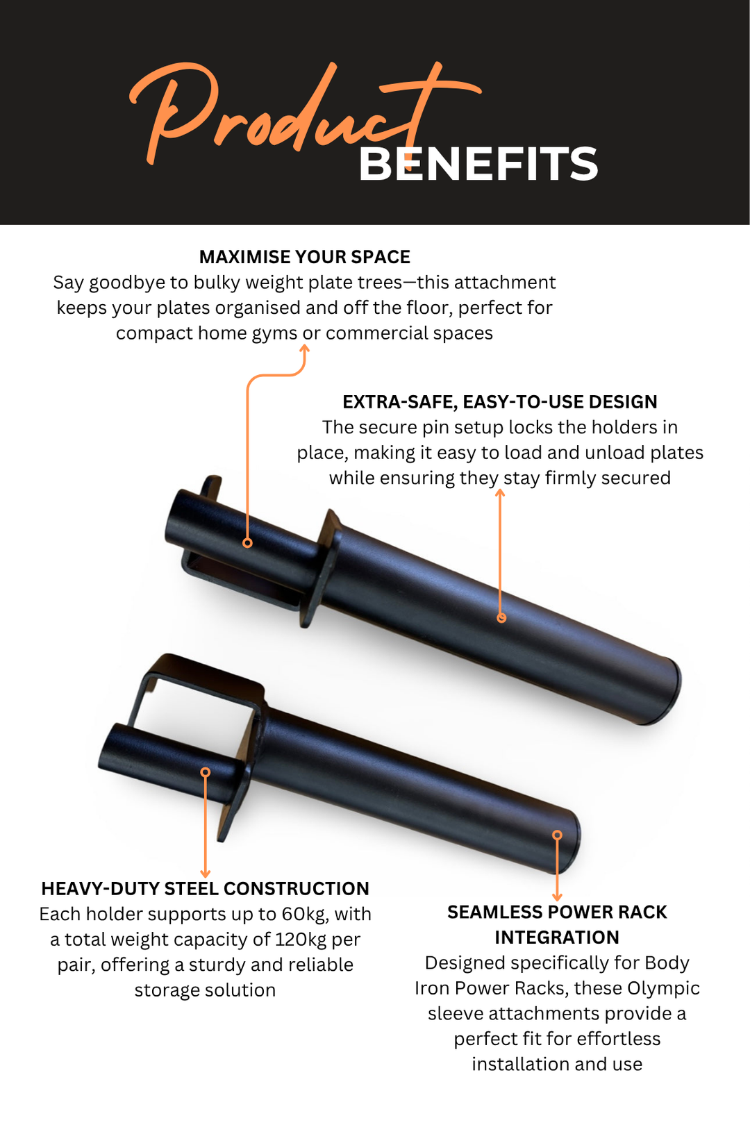 Body Iron CX/Studio Back Olympic Weight Storage Attachment Pair