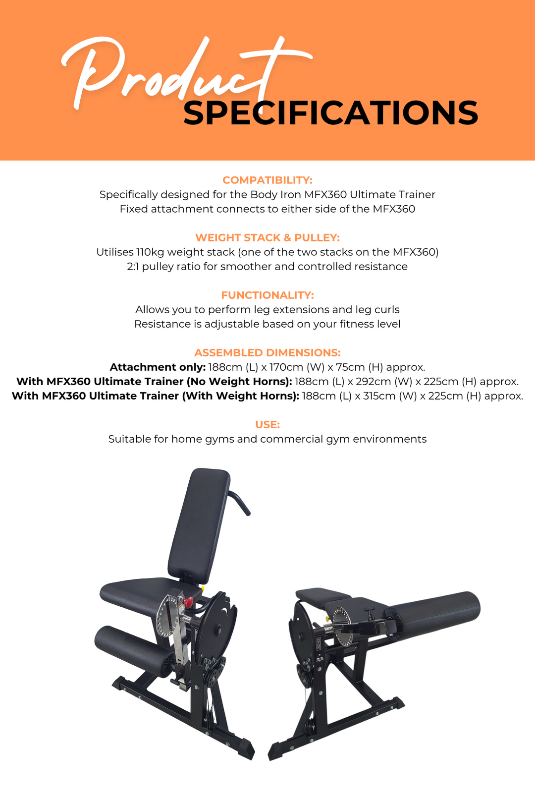 Body Iron MFX360 Leg Extension Curl Attachment