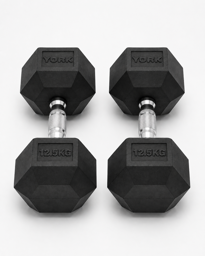 York 12.5kg Commercial Rubber Hex Dumbbell Pair