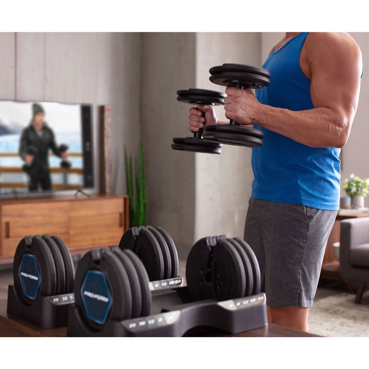 ProForm Adjustable Dumbbells 20kg Pair | 4kg–20kg Adjustable Dumbbell Set