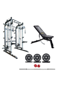 BodyIron® All-In-One Functional Trainer FTG30 + Adjustable Bench + 110kg Olympic Barbell & Bumper Plate Set