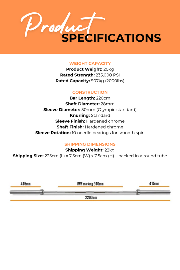 Body Iron 7ft Slate Commercial Olympic Barbell Rated 2000lbs