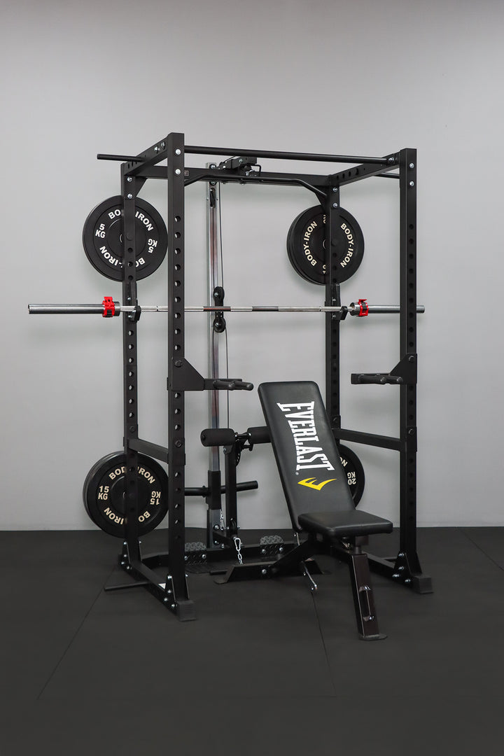 Body Iron CX88 Power Rack Elite Set + 120kg Olympic Barbell & Bumper Plate Set