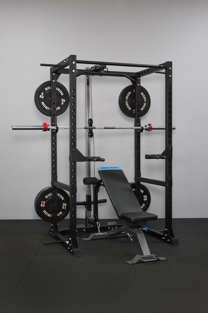 Body Iron CX88 Power Rack Elite Set + 120kg Olympic Barbell & Bumper Plate Set