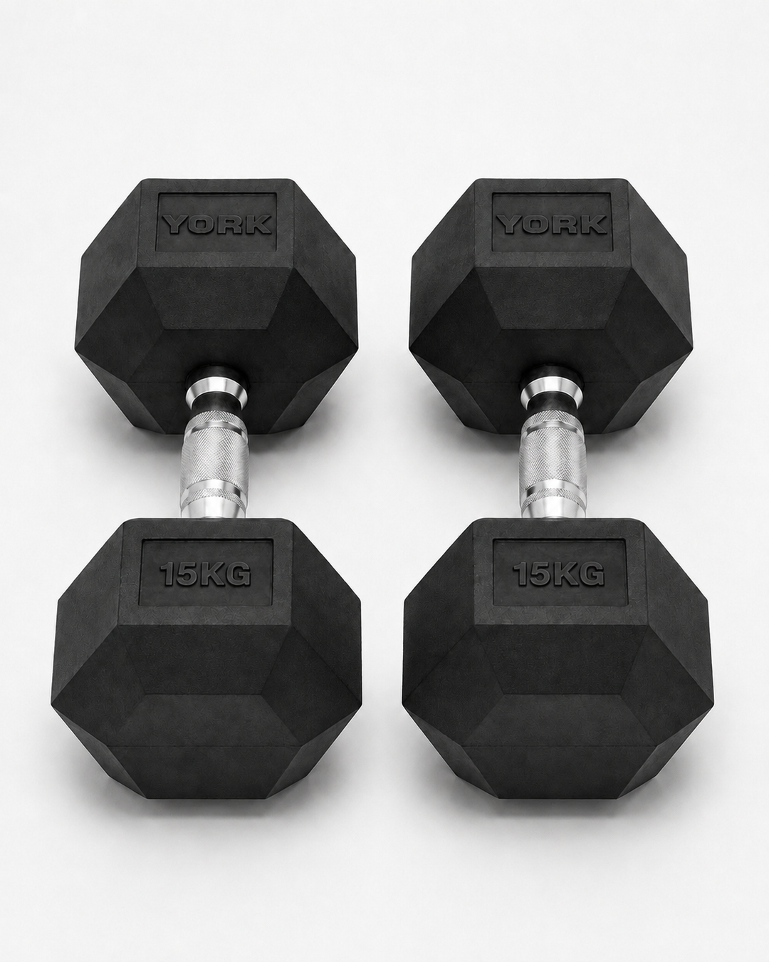 York 15kg Commercial Rubber Hex Dumbbell Pair