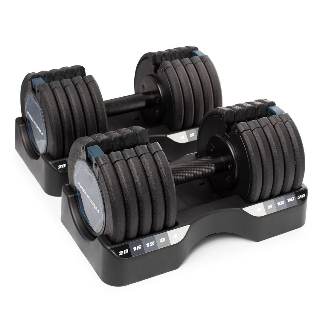 ProForm Adjustable Dumbbells 20kg Pair | 4kg–20kg Adjustable Dumbbell Set