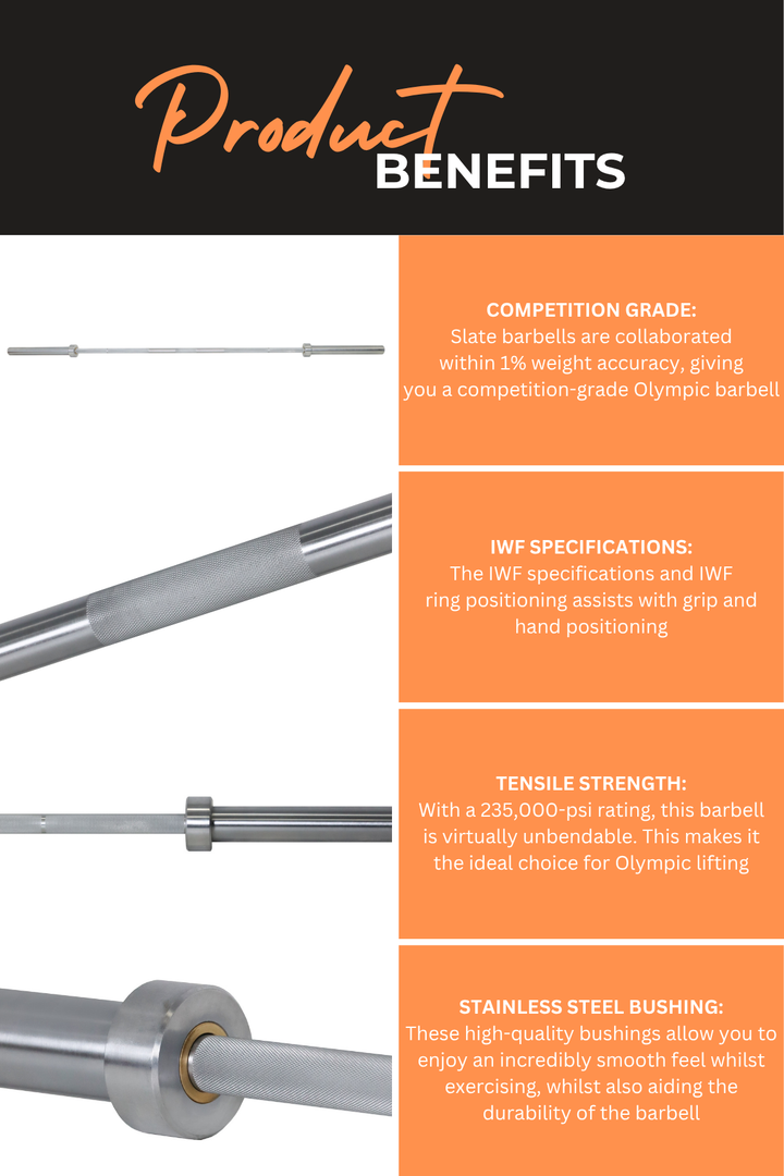 Body Iron 7ft Slate Commercial Olympic Barbell Rated 2000lbs