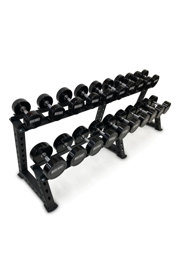Black dumbbell set with 10 pairs of dumbbells