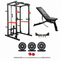 BodyIron® Studio PR700 Power Rack Elite Set + 110kg Olympic Barbell & Bumper Plate Set