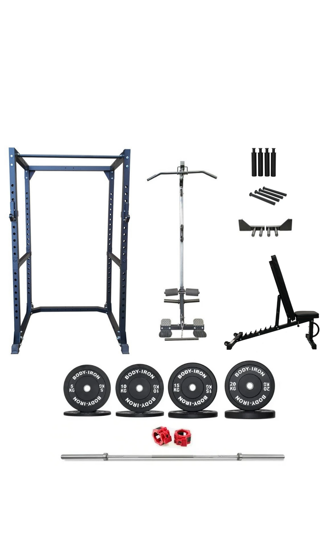 Body Iron CX88 Power Rack Elite Set + 120kg Olympic Barbell & Bumper Plate Set