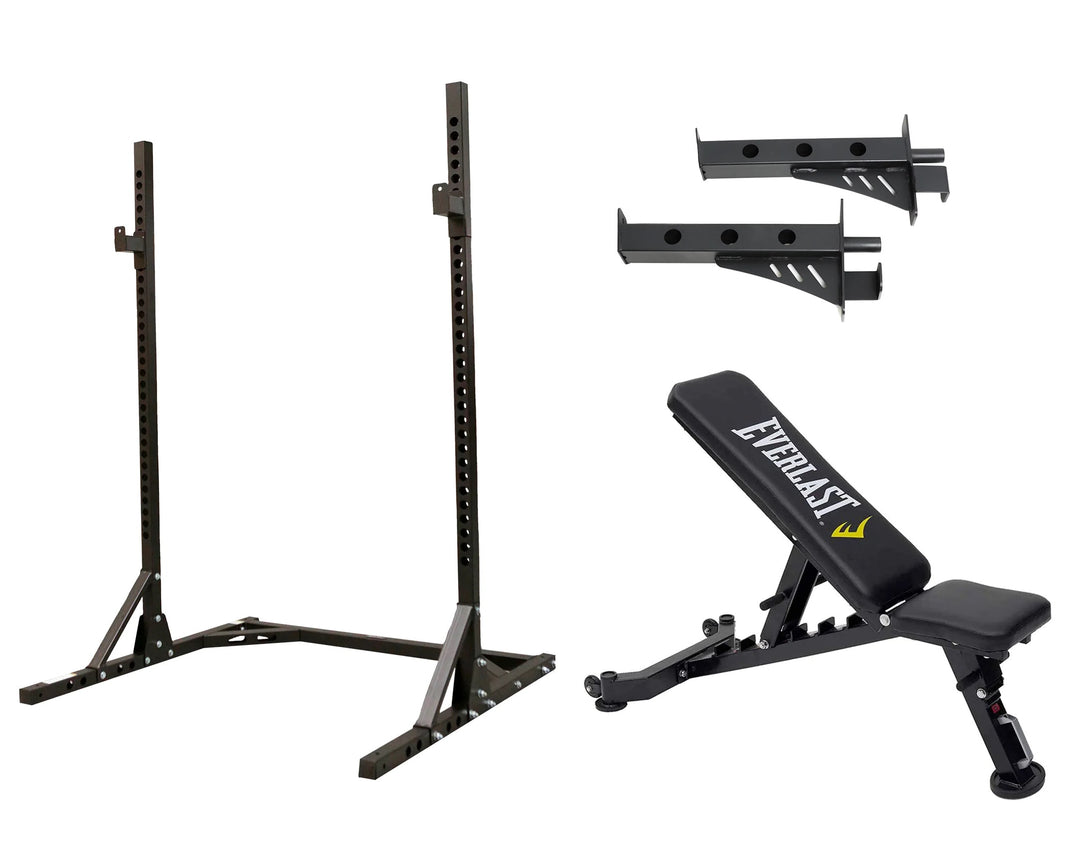 Body Iron Squat Stand Reinforced E2 Set + Everlast Incline Utility Bench
