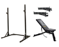 BodyIron® Squat Stand Reinforced E2 Set + Everlast Utility FID Bench