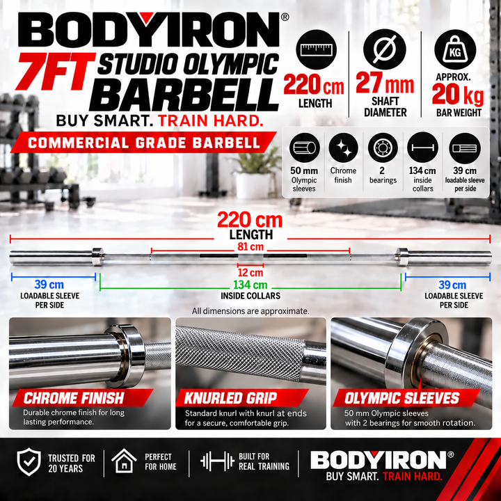 BodyIron® 7ft Studio Commercial Olympic Barbell