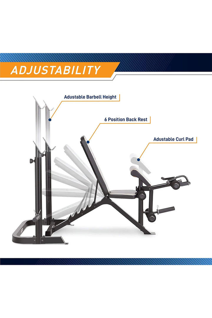 diagram of adjustable features on Marcy Strength Weight Bench MD879