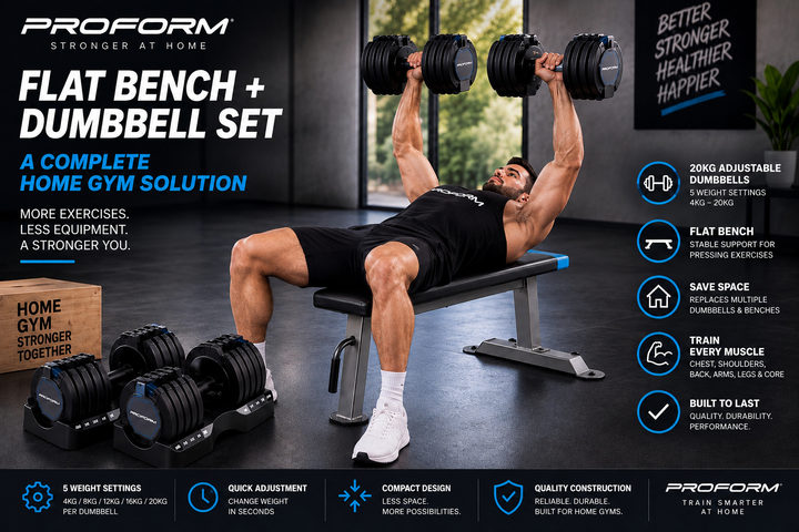 ProForm Carbon Flat Bench + 40kg Adjustable Dumbbell Set