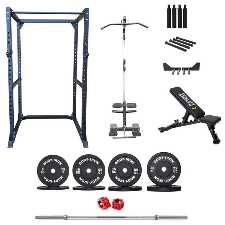 Body Iron CX88 Power Rack Elite Set + 120kg Olympic Barbell & Bumper Plate Set