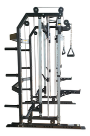 weight plate storage pegs attached to back of functional trainer