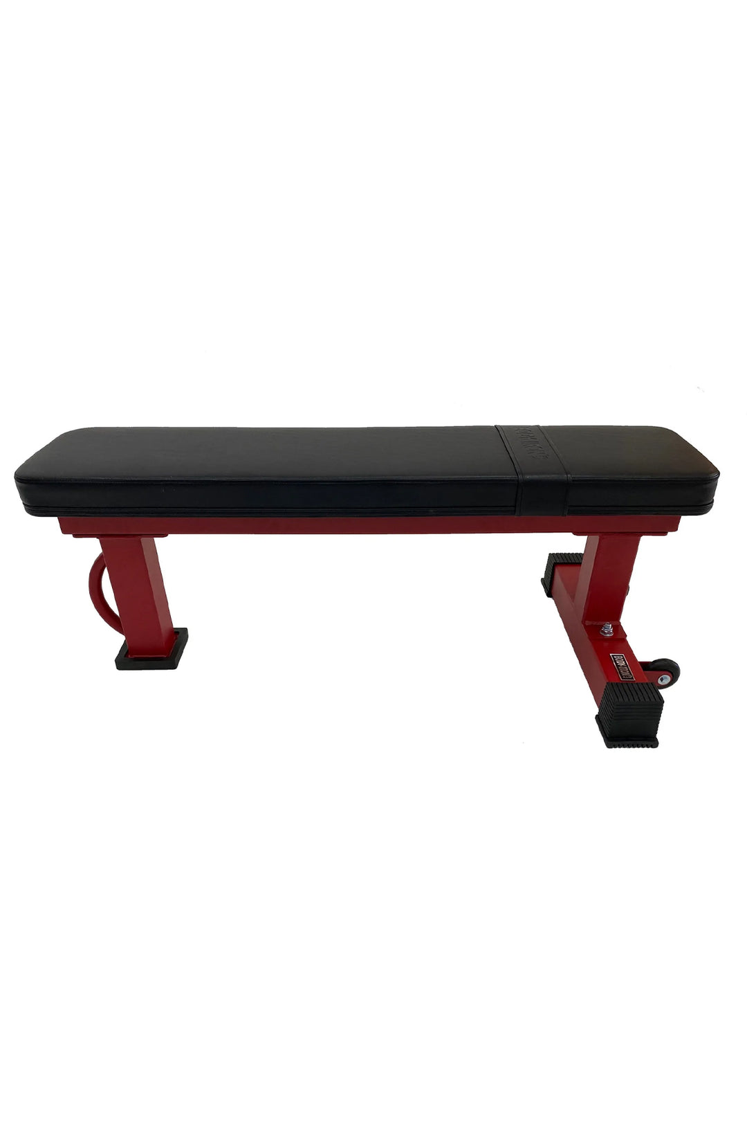 Red and black flat weight bench